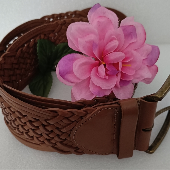 🍂Holt Renfrew Lether Brown Woven Belt - Picture 2 of 12